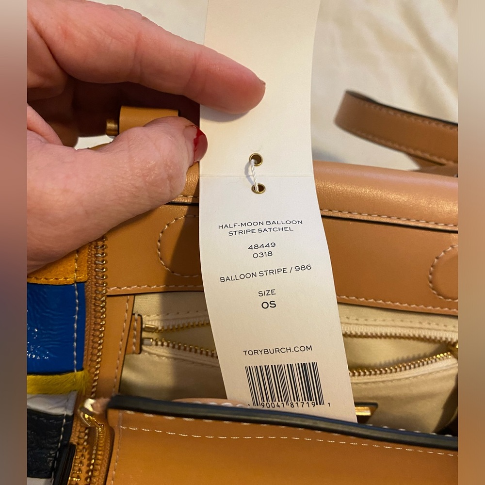 Tory Burch Half Moon Balloon Striped Satchel - Picture 12 of 14